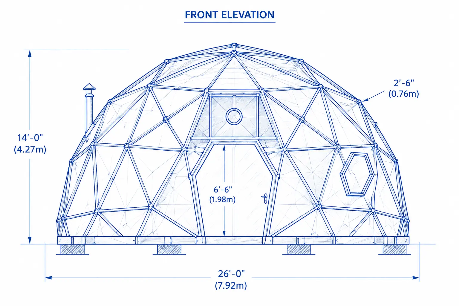 Architectural blueprint and sketch concept for geodesic dome specialty roofing renovation